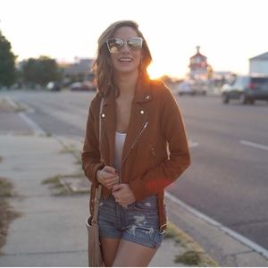 Camel Faux Suede Moto Jacket